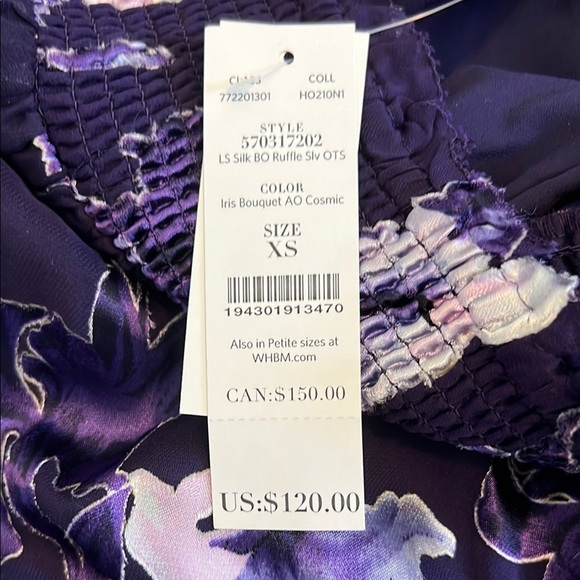 NWT White House Black Market Women’s Purple Floral Off-Shoulder Blouse Size XS - Picture 6 of 7